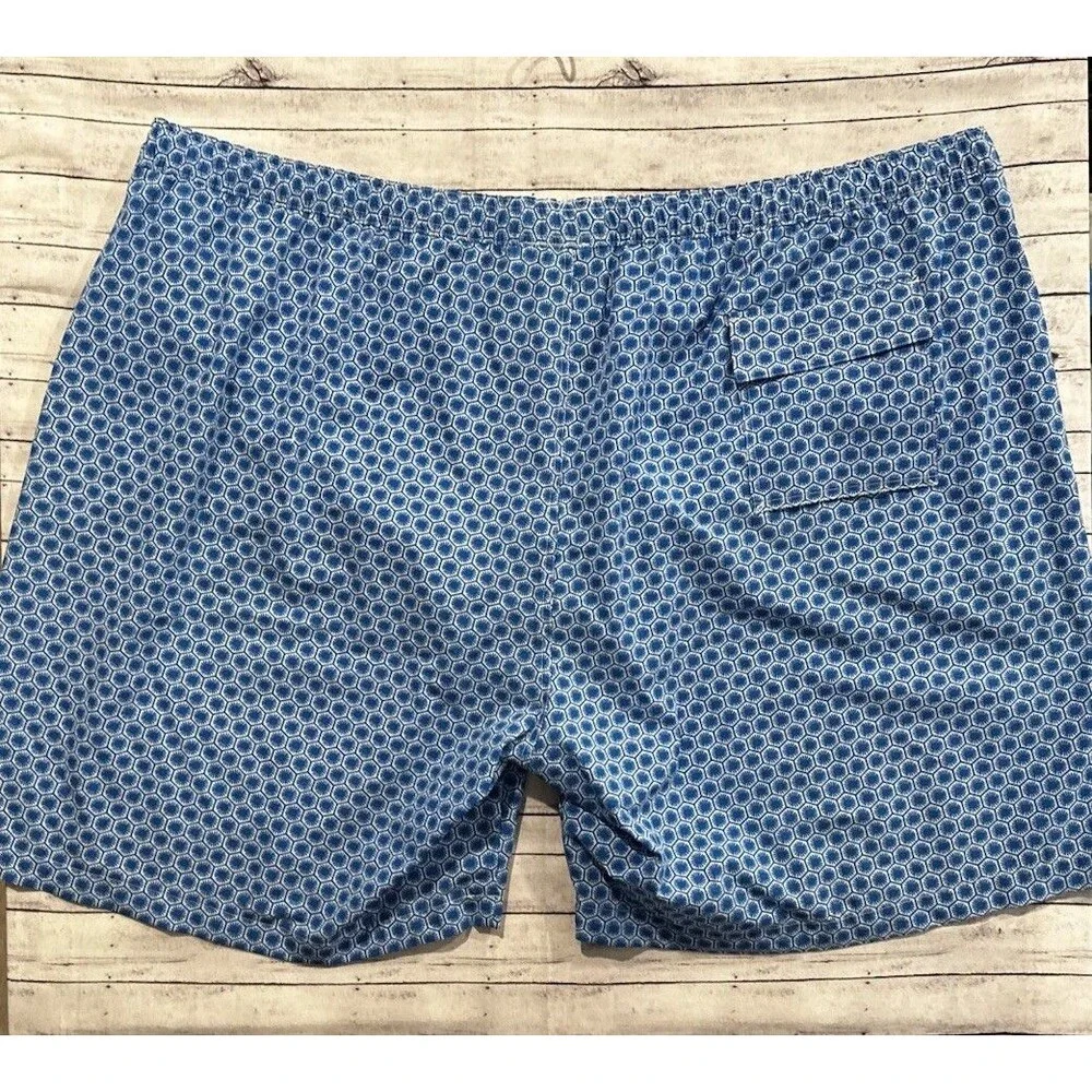 Psycho Bunny Swim Trunk Short Sz 5XL Blue Geometric Pattern Drawstring Lined